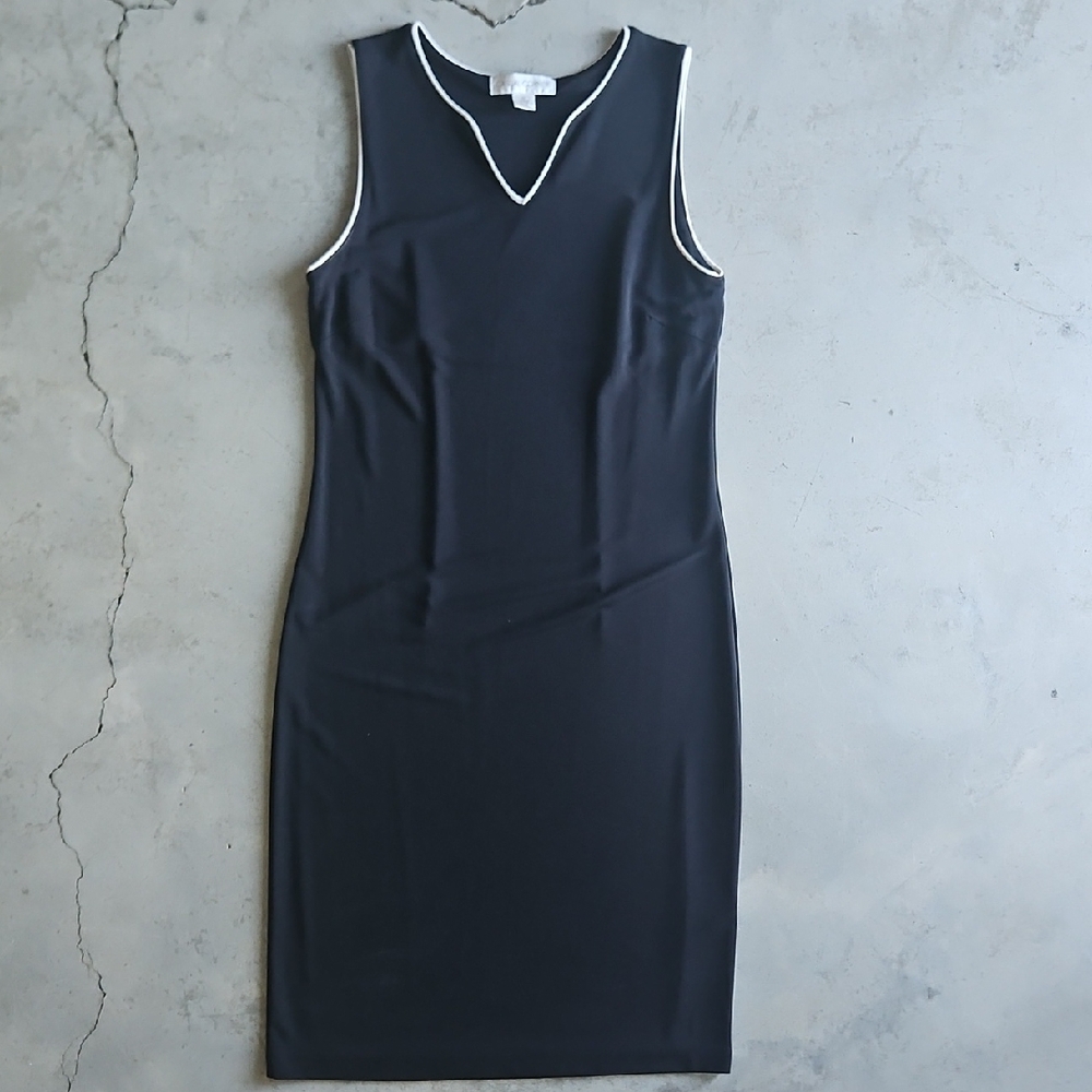 Casual Corner Black Dress with White Trim